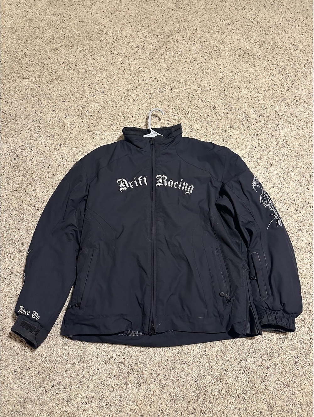 Drift Racing Black Nylon and Polyester Racing Jacket Size Large